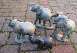 4 stone elephants (largest L 24 cm H 27 cm)