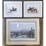 Framed Victorian print 'Ketch from the north' & a pair of prints of tribes men on horse back