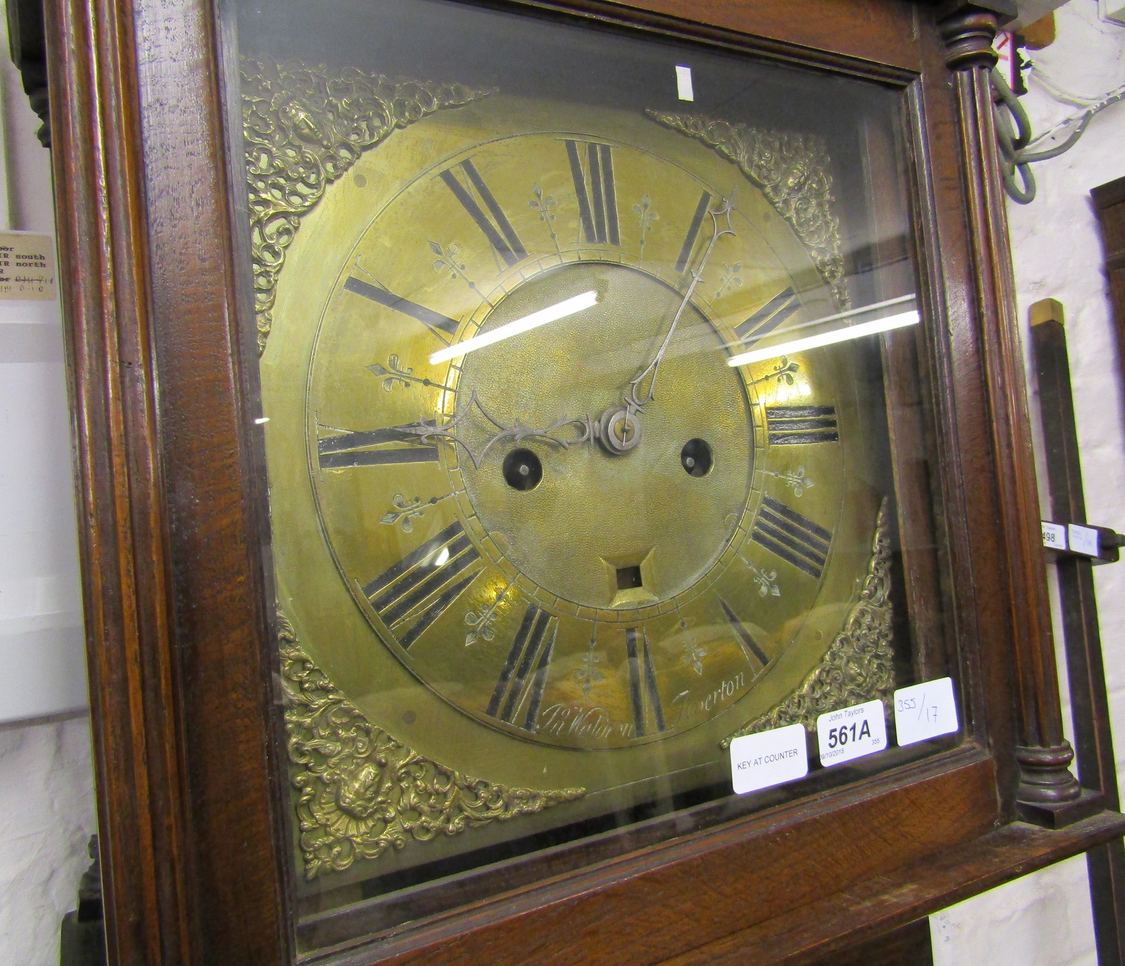 18th century 8 day longcase clock with brass dial & at oak case maker Jon Waldron Tiverton Ht 193cm - Image 3 of 12