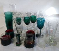 Various glass ware including cased cut glass measures & a Robertson & Sanderson & Co.
