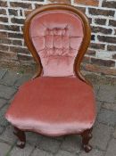 Victorian button back nursing chair on scroll legs