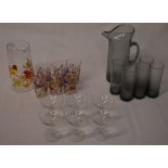 2 sets of glass water jugs with 6 glasses and 6 vintage sparkling wine glasses