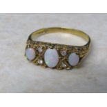 9ct gold opal and diamond ring size P/Q, approx weight 2.