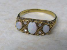 9ct gold opal and diamond ring size P/Q, approx weight 2.