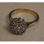 9ct gold cluster ring, total diamonds approx 0.75ct, approx weight 4.