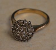 9ct gold cluster ring, total diamonds approx 0.75ct, approx weight 4.