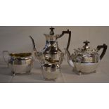Late Victorian 4 piece silver tea set comprising of teapot, coffee pot, sugar bowl and cream jug,