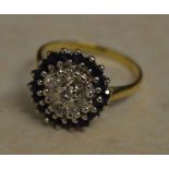 18ct gold sapphire and diamond cluster ring, total approx weight 4.