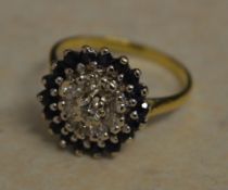 18ct gold sapphire and diamond cluster ring, total approx weight 4.