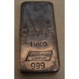 1 kilo fine silver bar by Engelhard London stamped 999