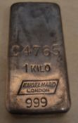 1 kilo fine silver bar by Engelhard London stamped 999
