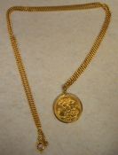 Elizabeth II 1982 Half Sovereign pendant, mounted in 9ct gold on a 9ct gold chain,
