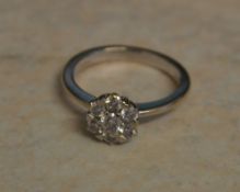 18ct white gold diamond daisy ring, approx 0.