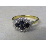 18ct gold sapphire and diamond cluster ring size Q, approx weight 3.