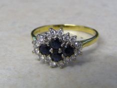 18ct gold sapphire and diamond cluster ring size Q, approx weight 3.