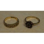 9ct gold garnet daisy ring and a 9ct gold ring, total approx weight 3.