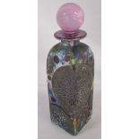 Isle of Wight studio glass Cameo 'floral circles' square perfume bottle signed Timothy Harris 2006