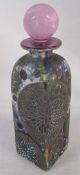 Isle of Wight studio glass Cameo 'floral circles' square perfume bottle signed Timothy Harris 2006