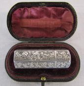 Victorian cased ornate silver scent bottle London 1892 maker Sampson Morden & Co with glass stopper