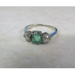 18ct white gold and platinum set emerald and diamond ring size N (emerald 0.80 ct diamond total 0.