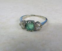 18ct white gold and platinum set emerald and diamond ring size N (emerald 0.80 ct diamond total 0.