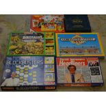 Retro family board games including Trivial Pursuit, Blockbusters, Headliners,