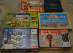 Retro family board games including Trivial Pursuit, Blockbusters, Headliners,