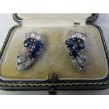 Pair of platinum (tested as) sapphire and diamond earrings L 16 mm