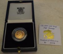 Royal Mint 1990 22ct gold proof half sovereign with case and COA