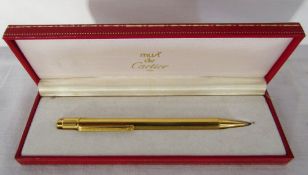 Cased 18ct rolled gold Cartier pencil 'Must de Cartier Paris'
