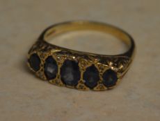 Modern 9ct gold sapphire and diamond ring in an old style setting, total approx weight 4.