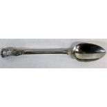 Large silver basting spoon in Queens pattern (small hole drilled to tip) 7.7 ozt L 34.