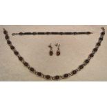Silver and amber cabochon matching necklace,