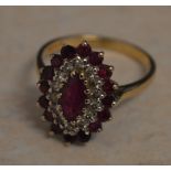 9ct gold modern diamond and ruby cluster ring in an old style setting, total weight approx 3.
