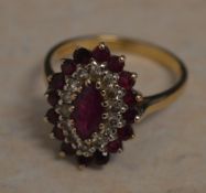 9ct gold modern diamond and ruby cluster ring in an old style setting, total weight approx 3.