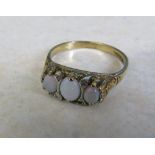 9ct gold three stone opal ring with diamond accents size M weight 2.