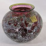 Isle of Wight studio glass Graal lipped vase 'Moths' signed Timothy Harris 2005 complete with