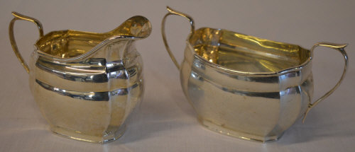 Matching silver sugar bowl and cream jug, total approx weight 13.