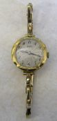 18ct gold ladies Rone wristwatch with 9ct gold strap total weight 18.