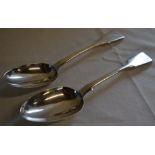 2 silver serving spoons, London 1830 & Newcastle 1858, total approx weight 3.