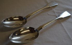 2 silver serving spoons, London 1830 & Newcastle 1858, total approx weight 3.