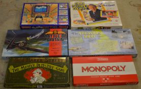 Retro family board games including Monopoly, Every Second Counts, Telly Addicts,