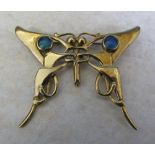 9ct gold Art Nouveau style butterfly brooch with black opals weight 7.