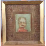 A gesso framed miniature portrait, in gilt frame, and a 19th century sand miniature picture, the
