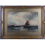 H T Bullmore, 1924: oil on board, sailing boats going into harbour, signed, 11 1/2" x 17", in gilt