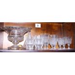 A quantity of various glassware, including a pedestal bowl with plated rim