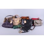 Nine lady's handbags, including a mock snakeskin bag and a Michael Kors bag