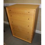 A Heals birch chest of five long graduated drawers with knob handles, 28" wide
