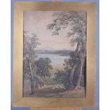 N E Green, 1886: landscape study, "Dalmeny", 20 1/2" x 15", in gilt mount, and F Walker: body