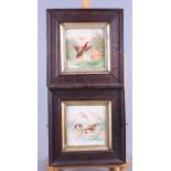 Two early 20th century enamels on ceramic tiles, birds in flight, a 19th century oil on board,